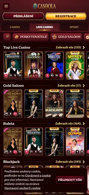 Živé casino s ruletou a blackjackem v mobilní verzi Casoola
